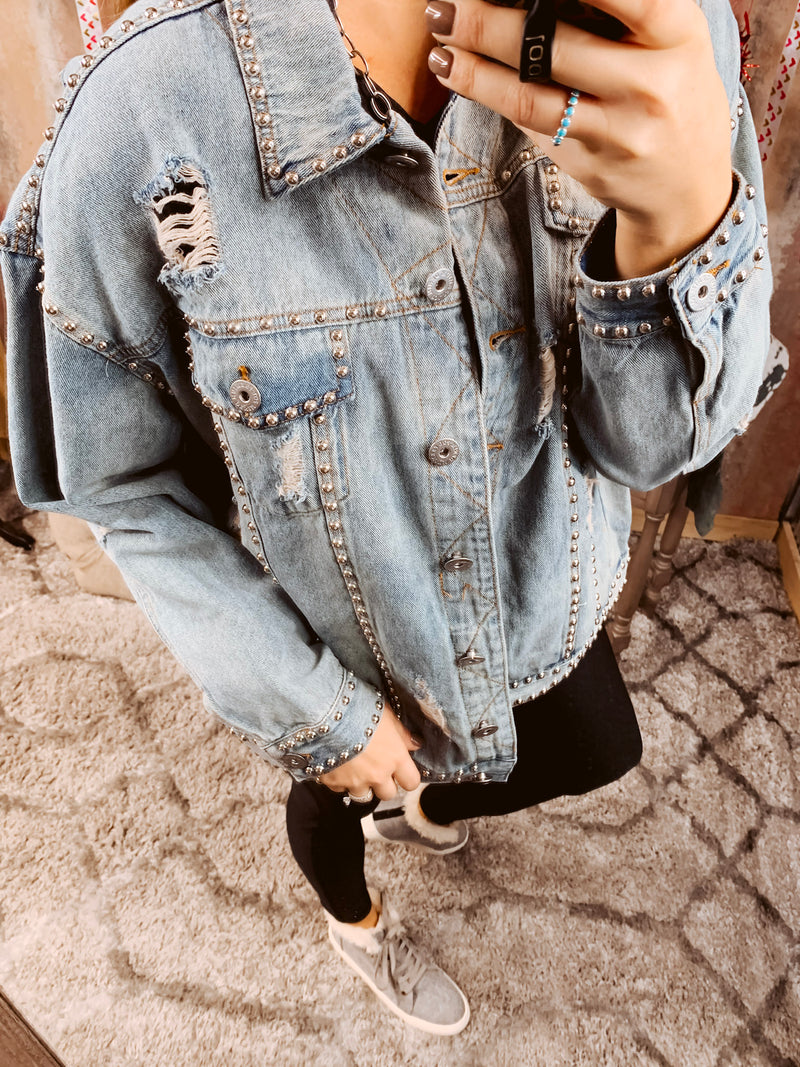 Distressed Studded Denim Jacket
