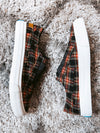 Black Plaid Sneaker w/ Elastic Tie