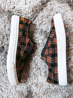 Black Plaid Sneaker w/ Elastic Tie