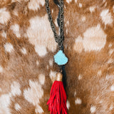 Turq Agate + Tassel on Chain Necklace