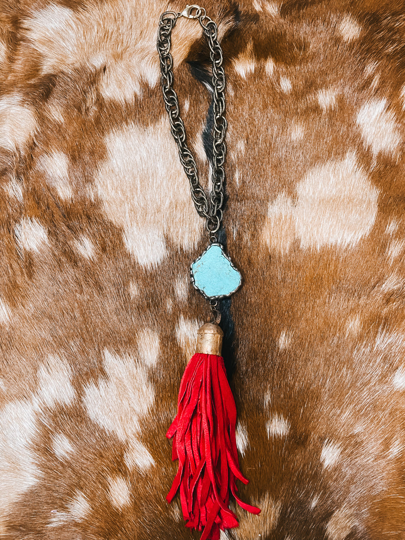 Turq Agate + Tassel on Chain Necklace