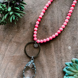 Bubblegum Bead Necklace with Crystal Pendant