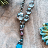 Metal Necklace with Crystal Chain Accent & Agate Stone