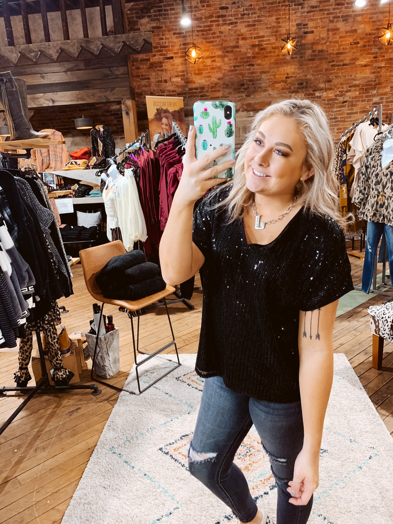 Black Sequin S/S Dolman