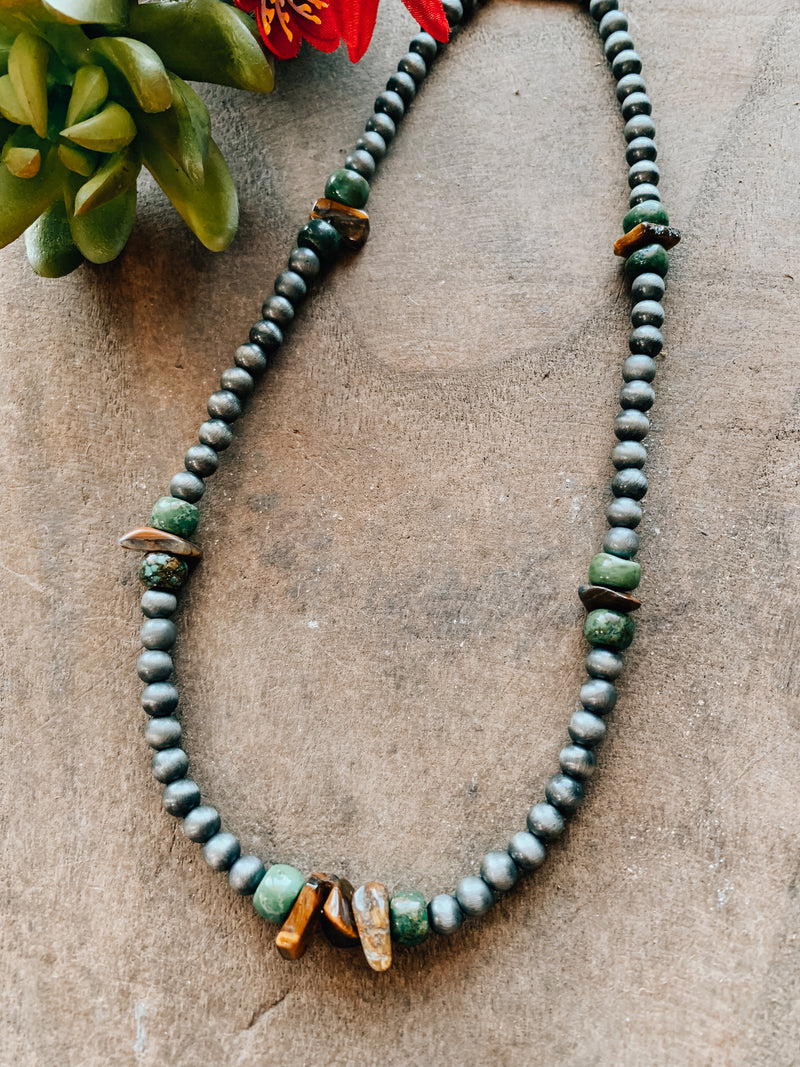 Night Tiger Green + Navajo Bead Necklace