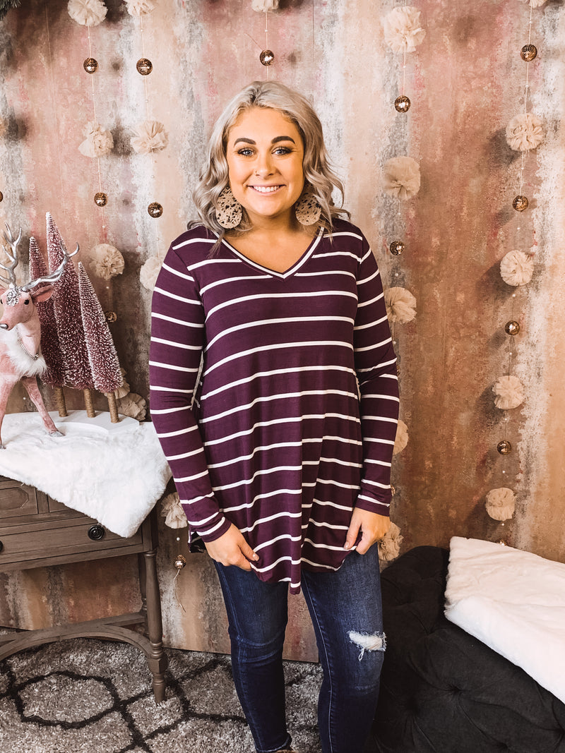 Striped V Neck L/S Top