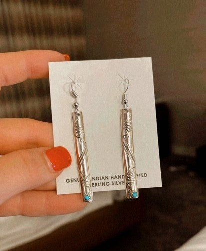 Moon Child Stamped Stick Turq Earring