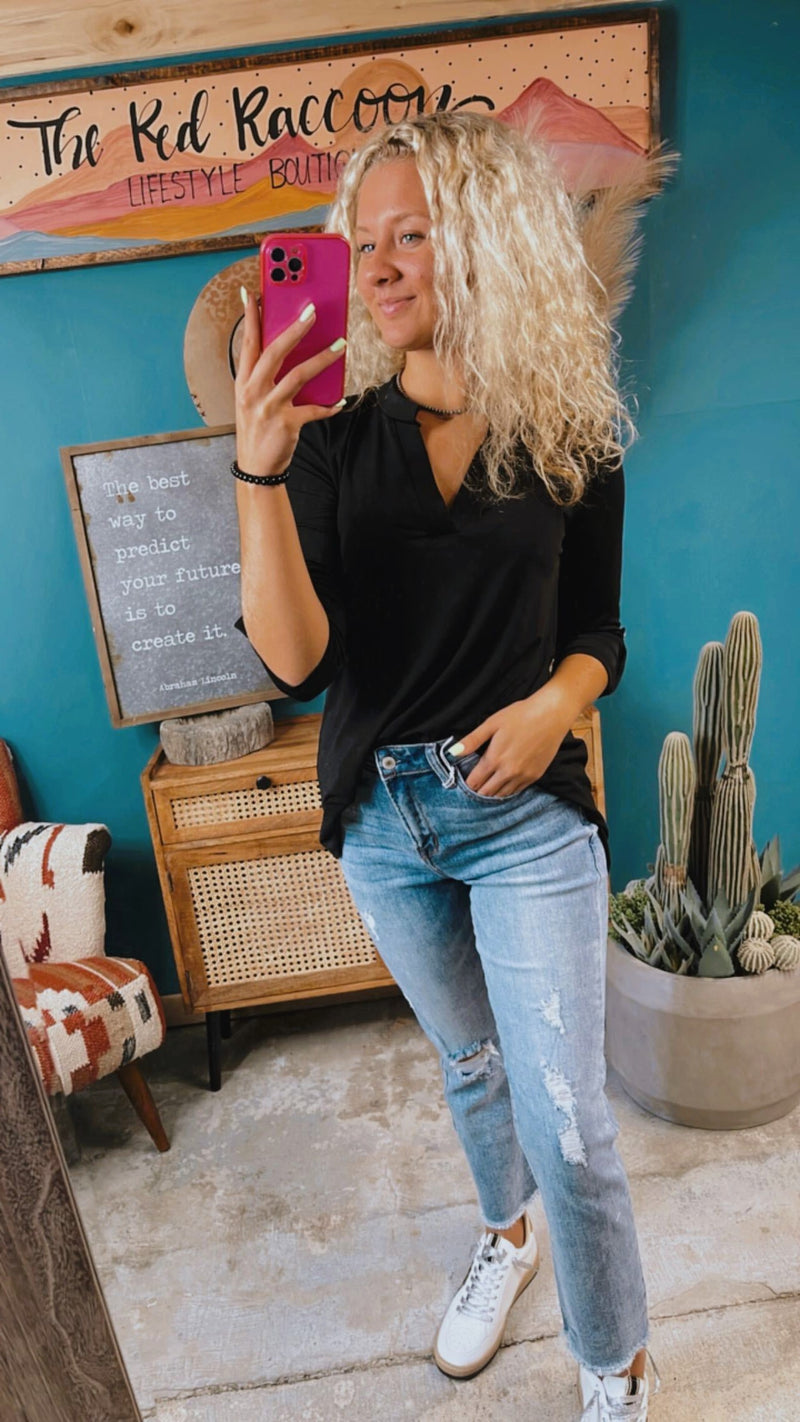 Black 3/4 Sleeve Gabby Top