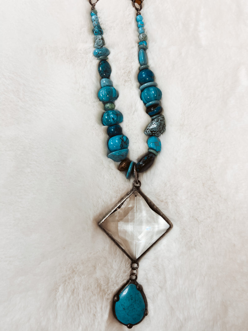 Oversized Turq & Crystal Necklace