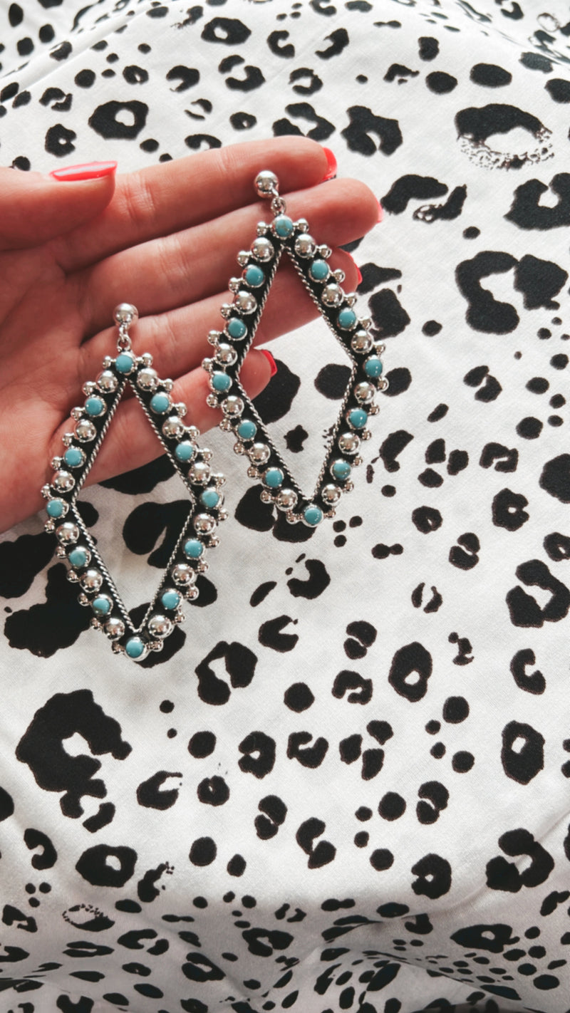 Diamond Shape Alternating Turquoise + SS Earring