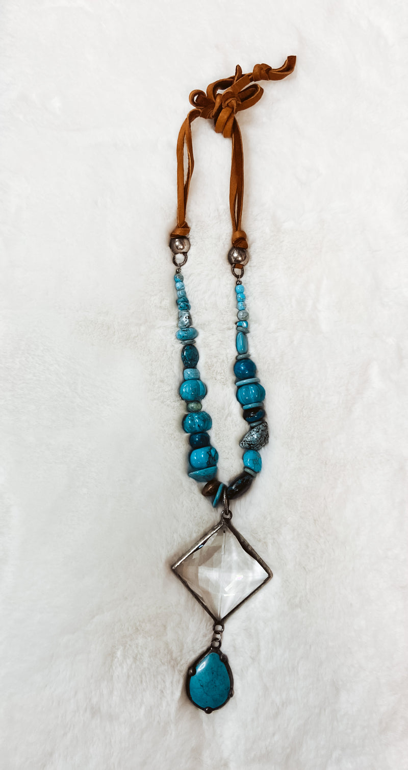 Oversized Turq & Crystal Necklace