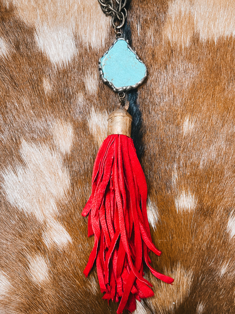 Turq Agate + Tassel on Chain Necklace