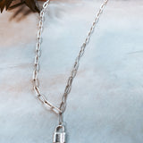 Matte Teeny Silver Lock Necklace