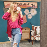 Magenta Satin Shirt with Roll Up Sleeve