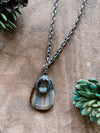 Silver Necklace with Agate Stone & Crystal Pendant