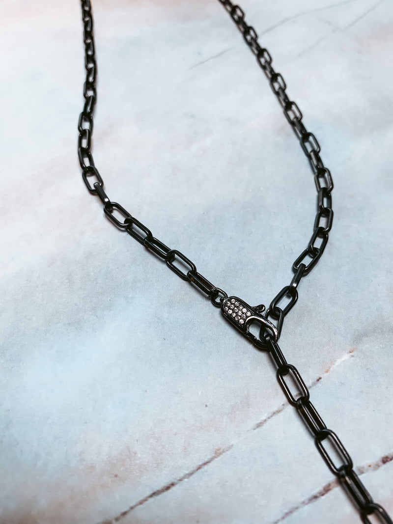 Diamond Lariat Chain Necklace - Black
