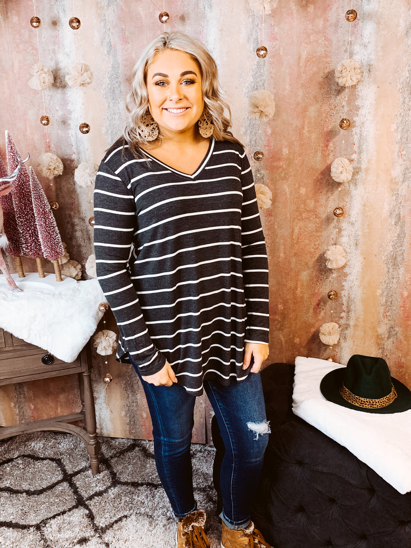 Striped V Neck L/S Top