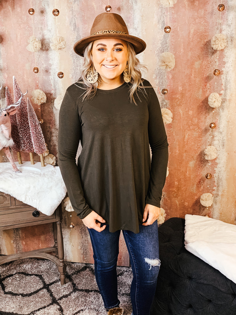 Rubie's Favorite L/S Dk Olive Rnd Neck