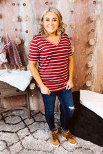 S/S V Neck Striped Top