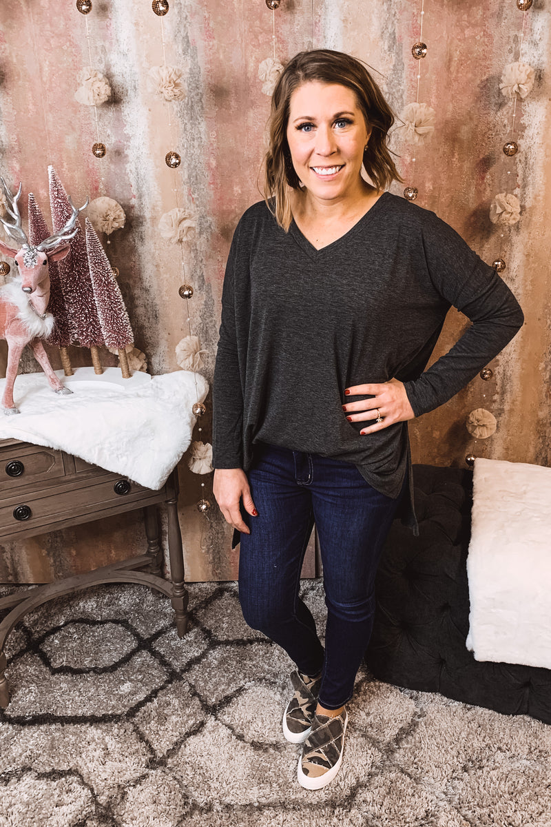 V Neck High Low L/S Top