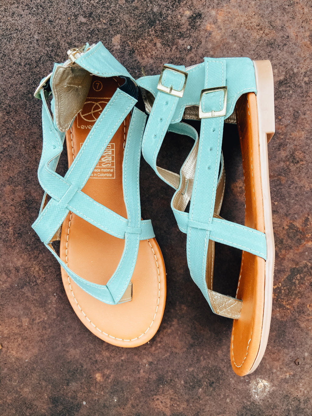 Back Zipper Strappy Light Teal Sandal
