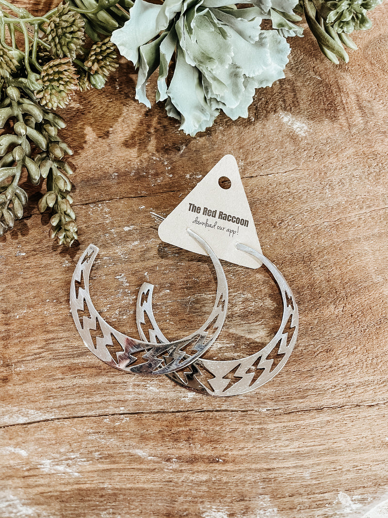 Lightning Bolt Cutout Tapered Hoop