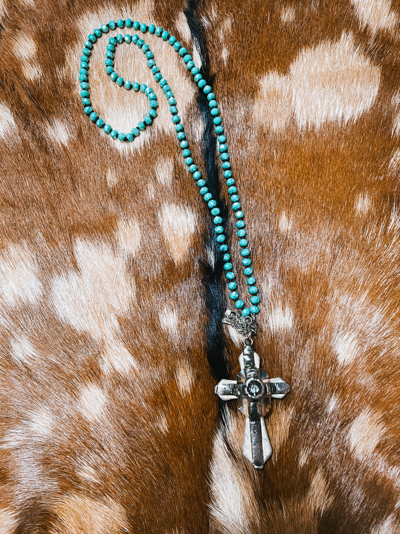 Teal Dimensional Cross Necklace