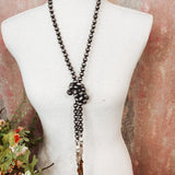 Gray Tiger Eye Wrap Necklace w/ Charmed Accent