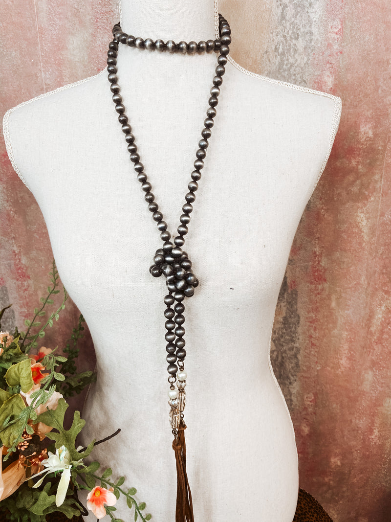 Gray Tiger Eye Wrap Necklace w/ Charmed Accent