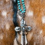 Teal Dimensional Cross Necklace