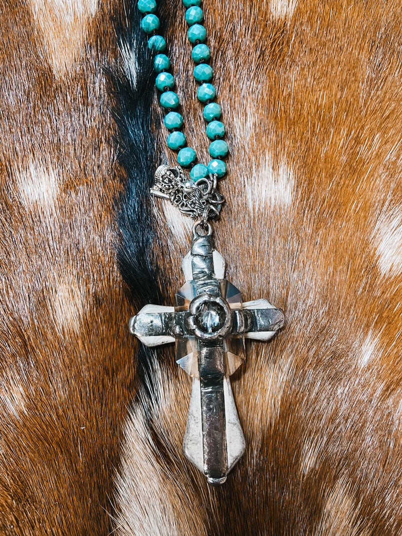 Teal Dimensional Cross Necklace