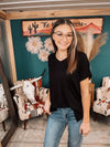Black V Neck Short Sleeve Pocket Tee