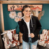 Washed Black Relaxed Vintage Jacket with Hoodie