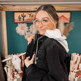 Washed Black Relaxed Vintage Jacket with Hoodie