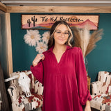 Raspberry Gauze Long Sleeve Tiered Maxi Dress