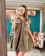 Olive Corduroy Button Front Tiered Dress