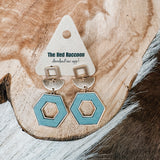 Wood Hexagon + Gold Geometric Earring
