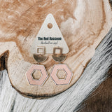 Wood Hexagon + Gold Geometric Earring