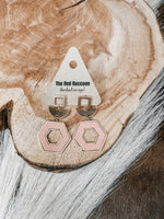 Wood Hexagon + Gold Geometric Earring