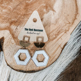 Wood Hexagon + Gold Geometric Earring