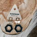 Wood Hexagon + Gold Geometric Earring