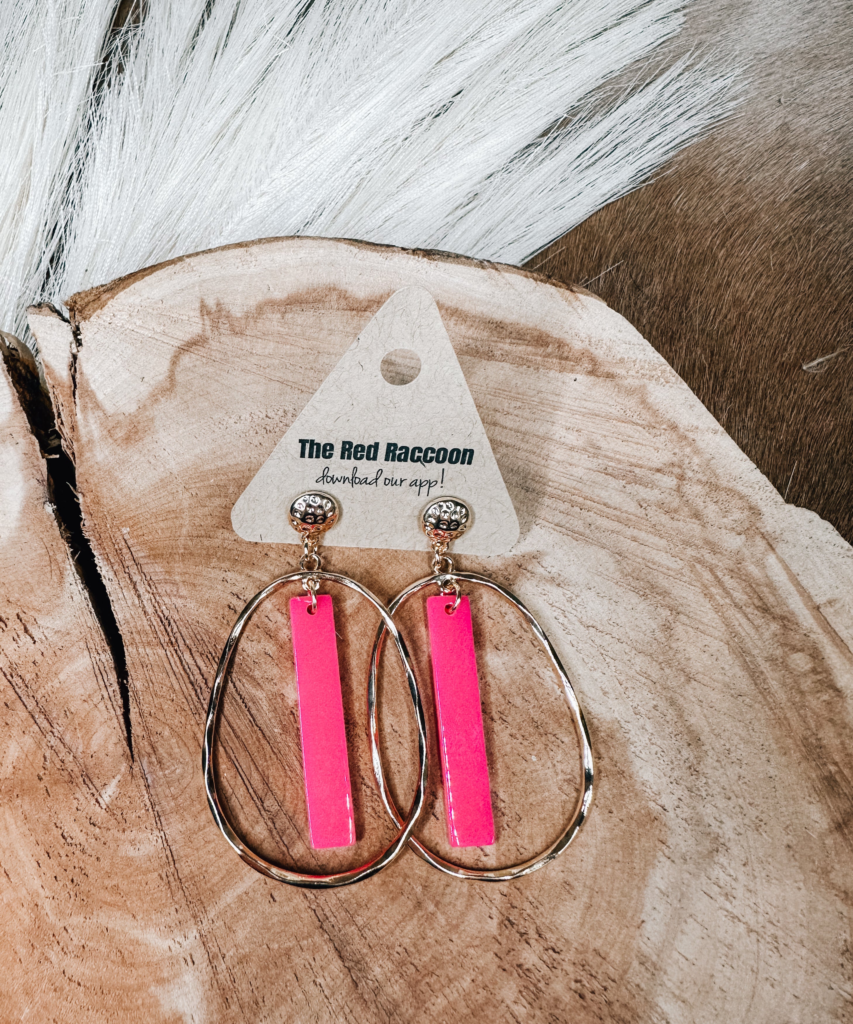 Gold Open Oval with Acrylic Stick Earring