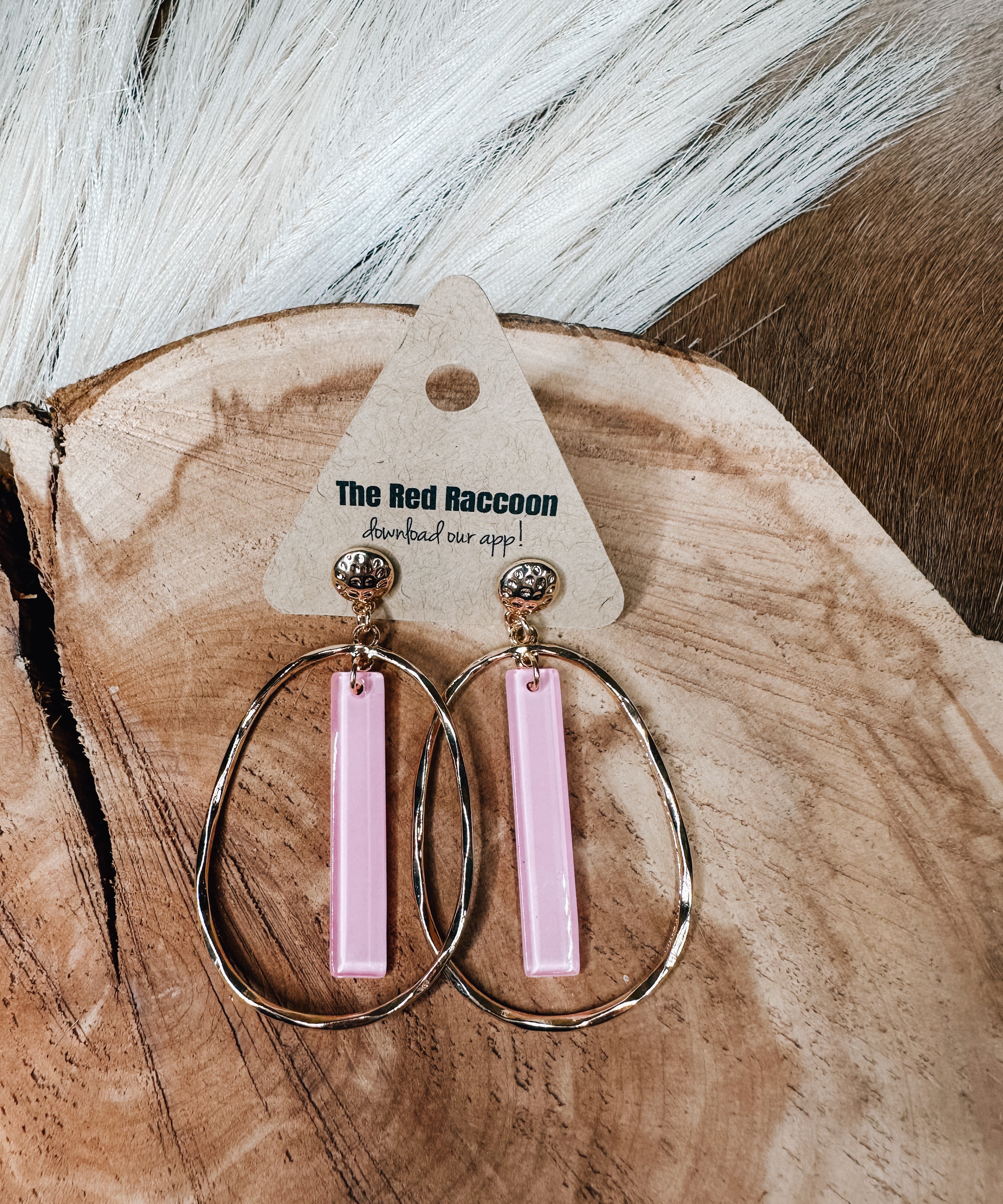 Gold Open Oval with Acrylic Stick Earring