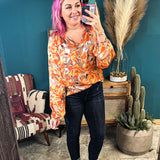 Rust Floral Mix Long Sleeve Blouse