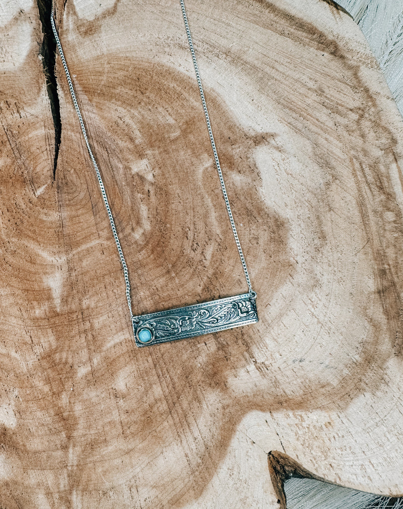 Stamped Bar + Turquoise Necklace