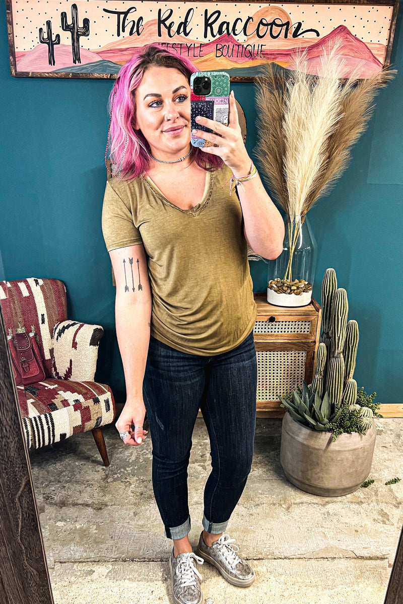 Martini Olive Washed Deep V Tee