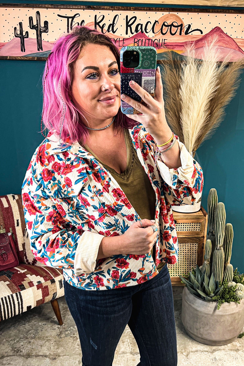 Retro Floral Corduroy Jacket