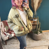 Taupe Woven Linen Jacket with Lace Inset