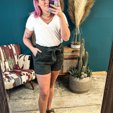 Olive Corduroy Shorts with Waist Tie