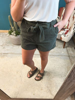 Olive Corduroy Shorts with Waist Tie